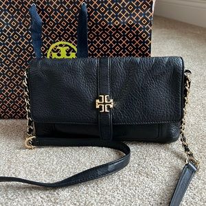 Tory Burch black leather cross body purse